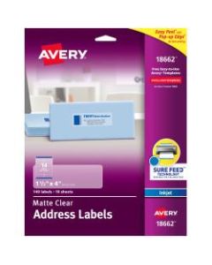 Avery Easy Peel Permanent Address Labels, 18662, 1 1/3in x 4in, Matte Clear, Box Of 140