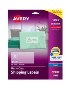 Avery Easy Peel Clear Inkjet Shipping Labels, 18663, 2in x 4in, Clear, Pack Of 100