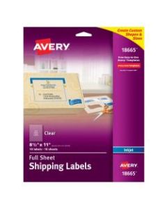 Avery Easy Peel Permanent Address Labels, Shipping, 18665, 8 1/2in x 11in, Matte Clear, Box Of 10