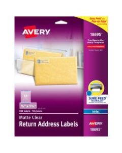 Avery Easy Peel Permanent Address Labels, Return, 18695, 2/3in x 1 3/4in, Matte Clear, Pack Of 600