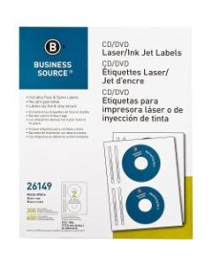 Business Source Laser/Inkjet CD/DVD Labels - 4 5/8in Diameter - Permanent Adhesive - Circle - Inkjet, Laser - White - 300 / Pack