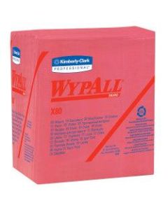 Wypall X80 Wipers, 1/4 Fold, Hydroknit, 12 1/2in x 12in, Red, Pack of 50