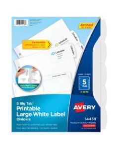 Avery Big Tab Printable Large Label Dividers With Easy Peel, 8 1/2in x 11in, White, 5-Tab, Pack Of 4
