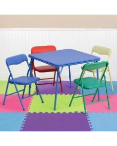 Flash Furniture Kids Colorful Folding Square Table With 4 Folding Chairs, 24inW x 24inD, Blue/Assorted Colors