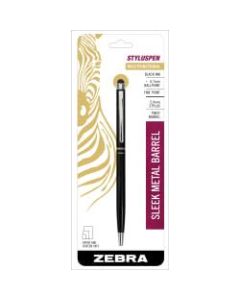Zebra Retractable Ballpoint Pen With Stylus, Fine Point, 0.7 mm, Black Barrel, Black Ink