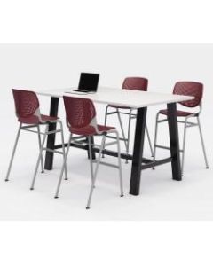 KFI Midtown Bistro Table With 4 Stacking Chairs, 41inH x 36inW x 72inD, Designer White/Burgundy