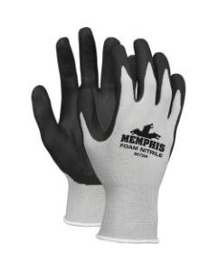 Memphis Shell Lined Protective Gloves - Medium Size - Nylon, Foam Palm, Nitrile Palm - Gray, Black, White - Knit Wrist, Knitted Cuff, Comfortable - For Material Handling, Assembling, Farming, Construction, Landscape, Plumbing, Shipping - 1 Dozen