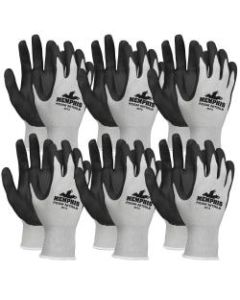 Memphis Shell Lined Protective Gloves - Small Size - Nylon, Foam Palm, Nitrile Palm - Gray, Black, White - Knit Wrist, Knitted Cuff, Comfortable - For Material Handling, Assembling, Farming, Construction, Landscape, Plumbing, Shipping - 12 / Dozen
