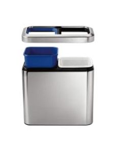 simplehuman Slim Dual Compartment Open-Top Rectangular Recycler, 5.3 Gallons, Brushed Stainless Steel