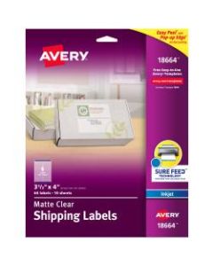 Avery Easy Peel Clear Inkjet Shipping Labels, 18664, 3 1/3in x 4in, Pack Of 60