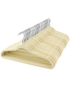 Elama Home Heavy-Duty Velvet Non-Slip Slim Hangers, Cream, Set Of 100 Hangers