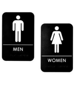 Alpine "Men" And "Women" Restroom Signs, 9in x 6in, Black/White, Set Of 2 Signs