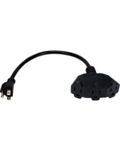QVS 12 Inches 3-Outlet OutletSaver AC Power Splitter Adaptor - For Power Strip - 125 V AC / 13 A - Black - 1 ft Cord Length - 1
