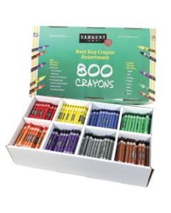 Sargent Art Crayons, 3-1/2in x 5/16in, Assorted Colors, Pack Of 800 Crayons