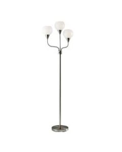 Adesso Phillip 3-Arm Floor Lamp, 65-1/2inH, White Shades/Brushed Steel Base