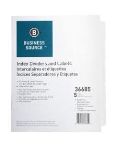 Business Source Punched Laser Index Dividers - 5 Blank Tab(s) - 8.5in Divider Width x 11in Divider Length - Letter - 3 Hole Punched - White Paper Divider - White Tab(s) - 25 / Box