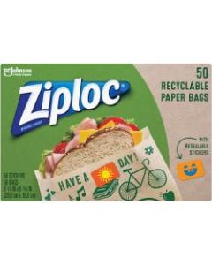 Ziploc Recyclable Paper Sandwich Bags, Brown, Box Of 50 Bags