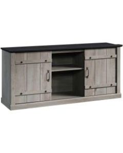 Sauder Select Farmhouse Entertainment Credenza With Sliding Doors For 70in TVs, Mystic Oak/Raven Oak