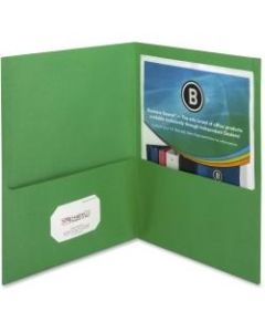 Business Source Letter Recycled Pocket Folder - 8 1/2in x 11in - 125 Sheet Capacity - 2 Inside Front & Back Pocket(s) - Paper - Green - 35% - 25 / Box