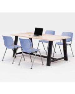 KFI Studios Midtown Table With 4 Stacking Chairs, Kensington Maple/Peri Blue