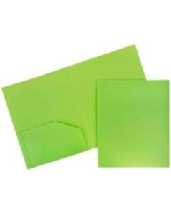 JAM Paper Heavy-Duty 2-Pocket Plastic Presentation Folders, 9in x 12in, Lime Green, Pack Of 6