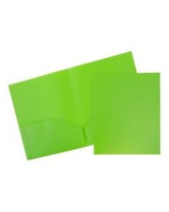 JAM Paper Plastic 2-Pocket POP Folders, 9 1/2in x 11 1/2in, Lime Green, Pack Of 6