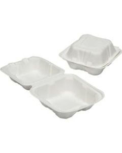 SKILCRAFT Hinged Lid Square Food Tray - Microwave Safe - White - Wood Pulp Body - 400 / Carton - TAA Compliant