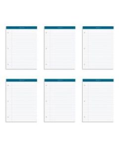 TOPS Double Docket Writing Pads, 3-Hole Punched, 8 1/2in x 11 3/4in, Legal Ruled, 100 Sheets, White, Pack Of 6 Pads