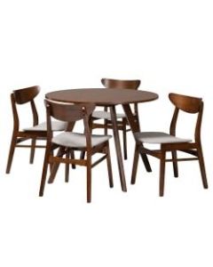 Baxton Studio Philip Dining Set, 29-1/2inH x 39-7/16inW x 39-7/16inD, Light Gray/Walnut Brown