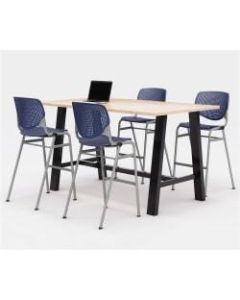 KFI Midtown Bistro Table With 4 Stacking Chairs, 41inH x 36inW x 72inD, Kensington Maple/Navy