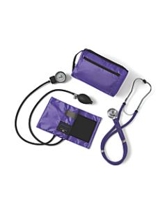Medline Compli-Mates Handheld Aneroid Sphygmomanometer And Stethoscope Kit, Adult, Purple