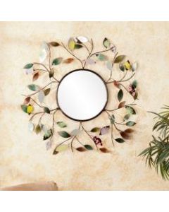 Southern Enterprises Decorative Metallic Round Leaf Wall Mirror, 32 1/2in x 2in, Multicolor