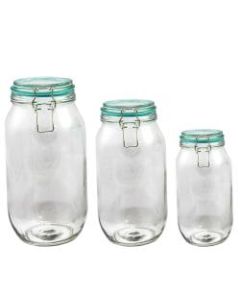 Gibson Home General Store Hollydale 3-Piece Preserving/Storage Jar Set, Clear/Teal