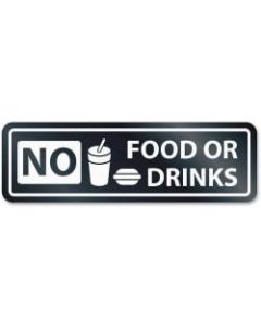 HeadLine No Food Or Drinks Window Sign - 1 Each - NO FOOD OR DRINKS Print/Message - 2.5in Width x 8.5in Height - Rectangular Shape - Self-adhesive - White, Clear