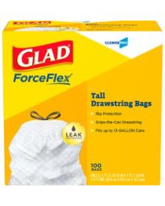 Glad Guaranted Strong 0.78-mil Tall Kitchen Trash Bags, 13 Gallons, 24in x 48in, White, Box Of 100