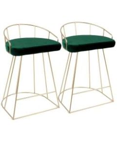 LumiSource Canary Counter Stools, Gold/Green, Set Of 2 Stools
