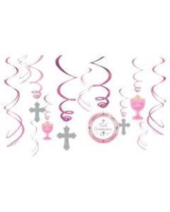 Amscan Religious Communion Day Foil Swirl Decorations, Pink, 12 Decorations Per Pack, Set Of 3 Packs