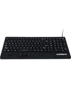 Wetkeys Rugged-Point Keyboard - Cable Connectivity - USB Interface - 105 Key Media Player, On/Off Switch, Left Mouse, Right Mouse Hot Key(s) - QWERTY Layout - Desktop Computer - Trackpoint - Windows - Industrial Silicon Rubber Keyswitch - Black