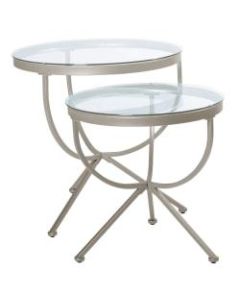 Monarch Specialties Liv Nesting Tables, 24-1/4inH x 24inW x 24inD, Silver, Set Of 2 Tables