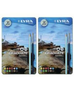 Dixon Lyra Graduate Aquarell Watercolor Pencils, 3.8 mm, Assorted Colors, 12 Pencils Per Box, Set of 2 Metal Boxes