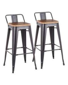 LumiSource Oregon Low Back Bar Stools, Black/Bamboo, Set Of 2 Stools