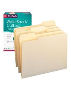 Smead CutLess And WaterShed/CutLess File Folders, Letter Size, 1/3 Cut, 30% Recycled, Manila, Box Of 100
