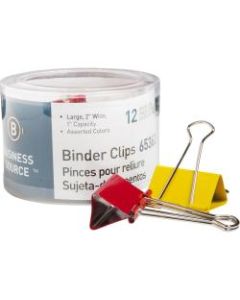 Business Source Colored Fold-back Binder Clips - Large - 2in Width - 1in Size Capacity - 12 / Pack - Assorted - Steel
