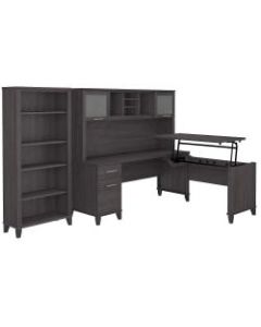 Bush Furniture Somerset 72inW 3-Position Sit-To-Stand L-Shaped Desk With Hutch And Bookcase, Storm Gray, Standard Delivery