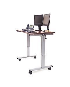Luxor Crank 48inW Adjustable Stand Up Desk, Dark Walnut/Silver