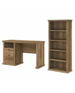 Bush Furniture Yorktown 50inW Home Office Desk With 5-Shelf Bookcase, Reclaimed Pine, Standard Delivery
