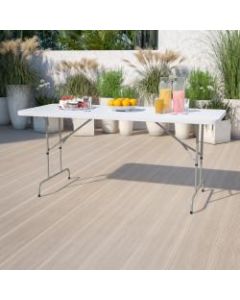 Flash Furniture Height-Adjustable Plastic Folding Table, 32inH x 30inW x 72inD, Granite White