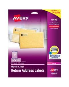 Avery Easy Peel Permanent Laser Address Labels, Return, 15695, 2/3in x 1 3/4in, Clear, Pack Of 600