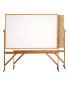 Ghent 2-Sided Cork Bulletin/Non-Magnetic Dry-Erase Whiteboard, 78 1/8in x 77 1/4in, Wood Frame With Brown Finish