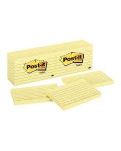 Post-it Notes, 3in x 5in, Lined, Canary Yellow, Pack Of 12 Pads